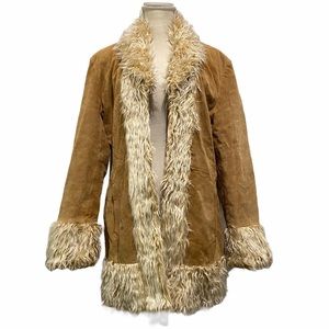 Mixit genuine leather suede jacket with trim